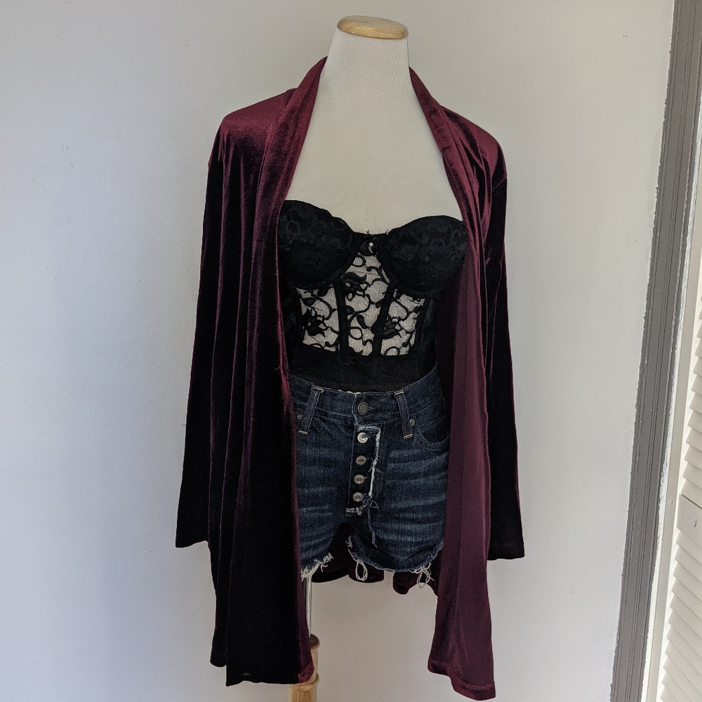 Vintage Maroon Velvet long sleeve open cardigan